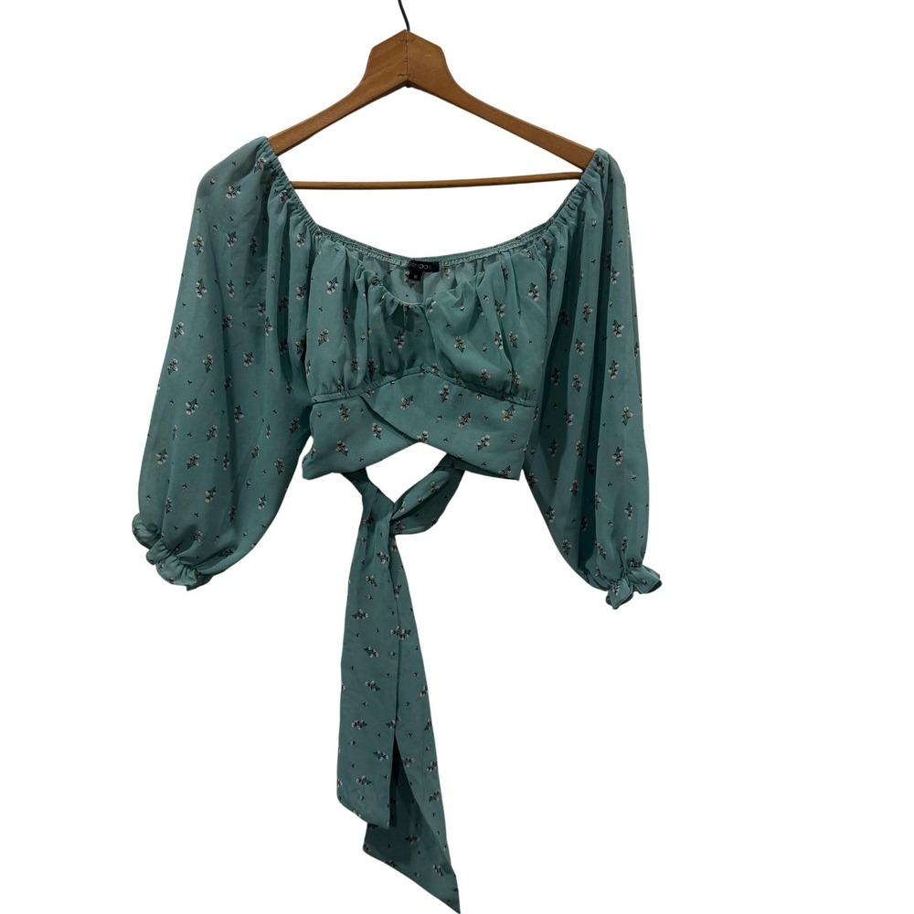 Papermoon Sage Green Floral Crop Top Tie Waist Balloon Sleeve BE11557F5 Mens M